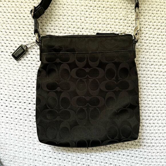 Coach Black Canvas Signature Poppy Patent Patch Small Slim Crossbody Bag - Picture 10 of 12